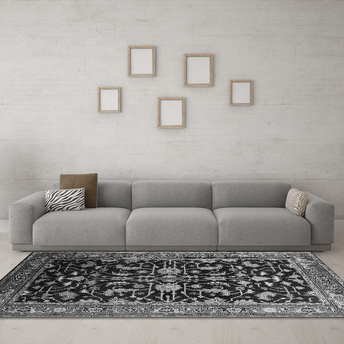 Machine Washable Oriental Gray Industrial Rug in a Living Room,, wshurb2634gry