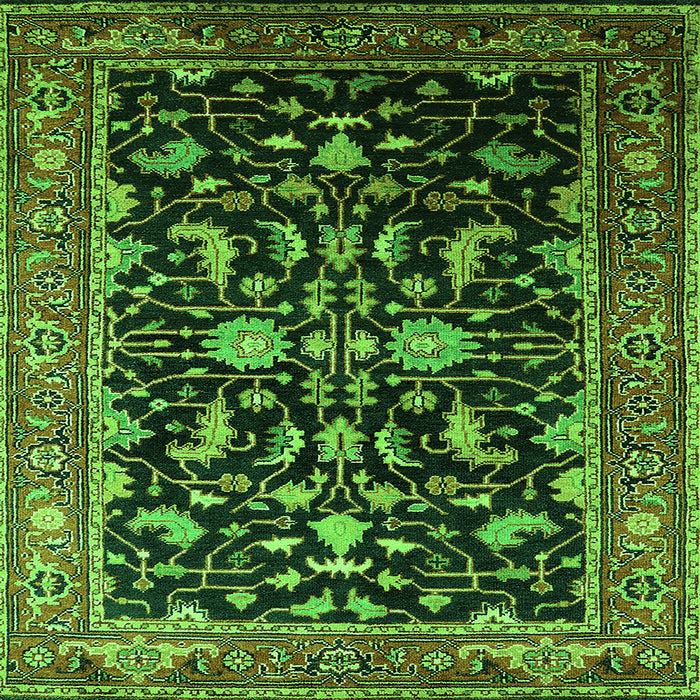 Square Machine Washable Oriental Green Industrial Area Rugs, wshurb2634grn