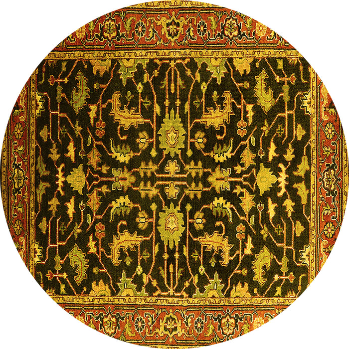 Round Machine Washable Oriental Yellow Industrial Rug, wshurb2634yw