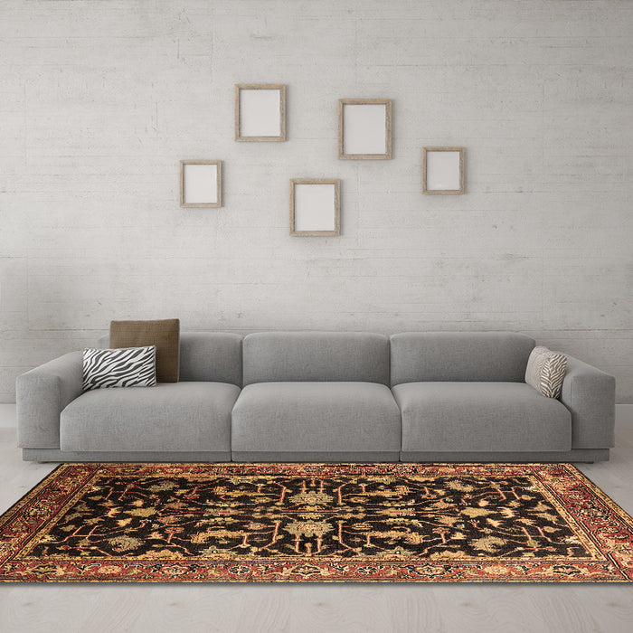 Machine Washable Oriental Brown Industrial Rug in a Living Room,, wshurb2634brn