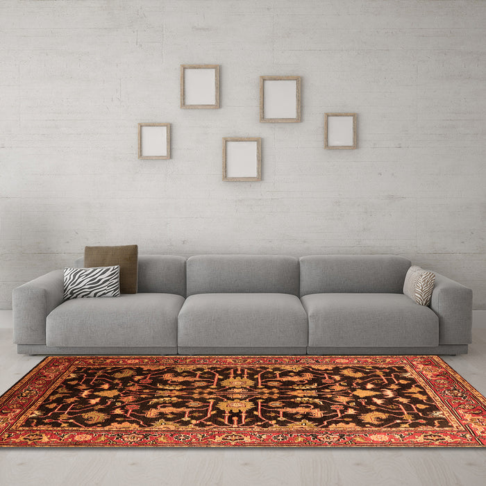 Machine Washable Oriental Orange Industrial Area Rugs in a Living Room, wshurb2634org