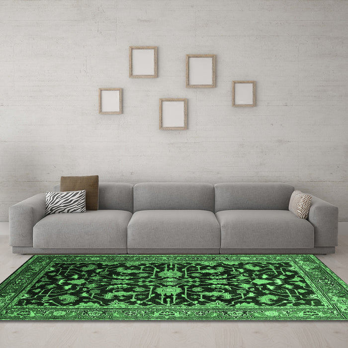 Machine Washable Oriental Emerald Green Industrial Area Rugs in a Living Room,, wshurb2634emgrn