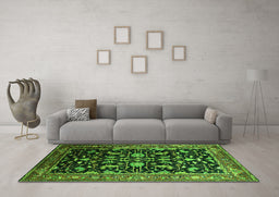 Machine Washable Oriental Green Industrial Area Rugs in a Living Room,, wshurb2634grn