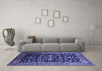 Machine Washable Oriental Blue Industrial Rug, wshurb2634blu