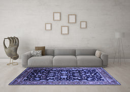 Machine Washable Oriental Blue Industrial Rug in a Living Room, wshurb2634blu