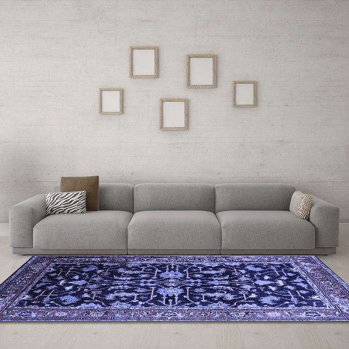 Machine Washable Oriental Blue Industrial Rug in a Living Room, wshurb2634blu