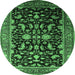 Round Machine Washable Oriental Emerald Green Industrial Area Rugs, wshurb2634emgrn