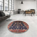 Round Mid-Century Modern Dark Almond Brown Oriental Rug in a Office, urb2634