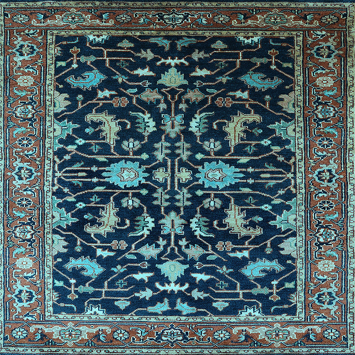Square Machine Washable Oriental Light Blue Industrial Rug, wshurb2634lblu