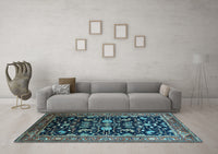 Machine Washable Oriental Light Blue Industrial Rug, wshurb2634lblu