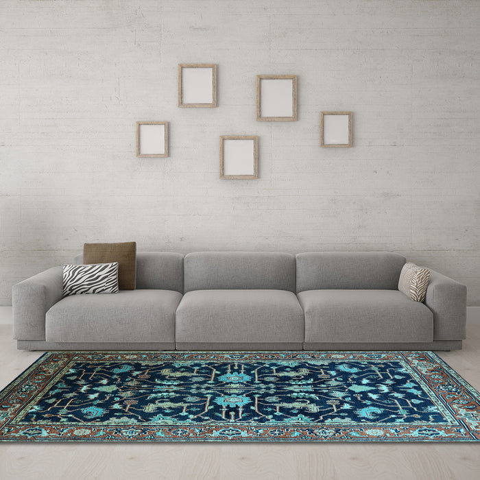 Machine Washable Oriental Light Blue Industrial Rug in a Living Room, wshurb2634lblu