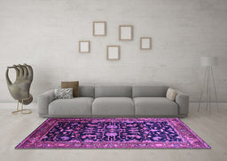 Machine Washable Oriental Purple Industrial Area Rugs in a Living Room, wshurb2634pur