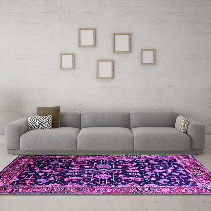 Machine Washable Oriental Purple Industrial Area Rugs in a Living Room, wshurb2634pur