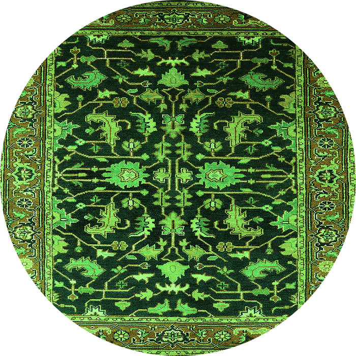 Round Machine Washable Oriental Green Industrial Area Rugs, wshurb2634grn