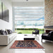 Square Mid-Century Modern Dark Almond Brown Oriental Rug in a Living Room, urb2634