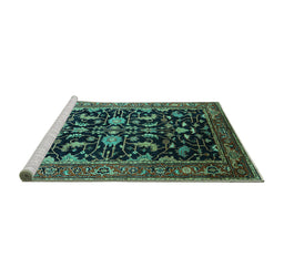 Sideview of Machine Washable Oriental Turquoise Industrial Area Rugs, wshurb2634turq