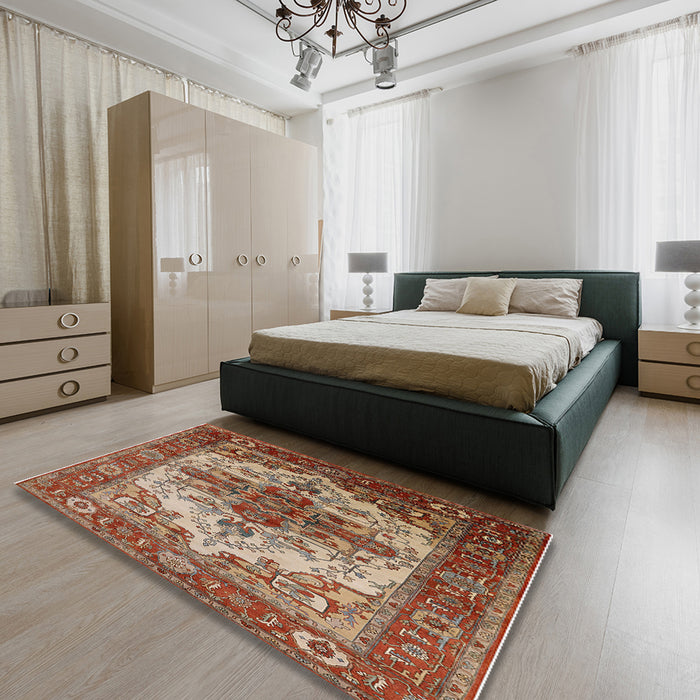Mid-Century Modern Red Persian Rug in a Bedroom, urb2635