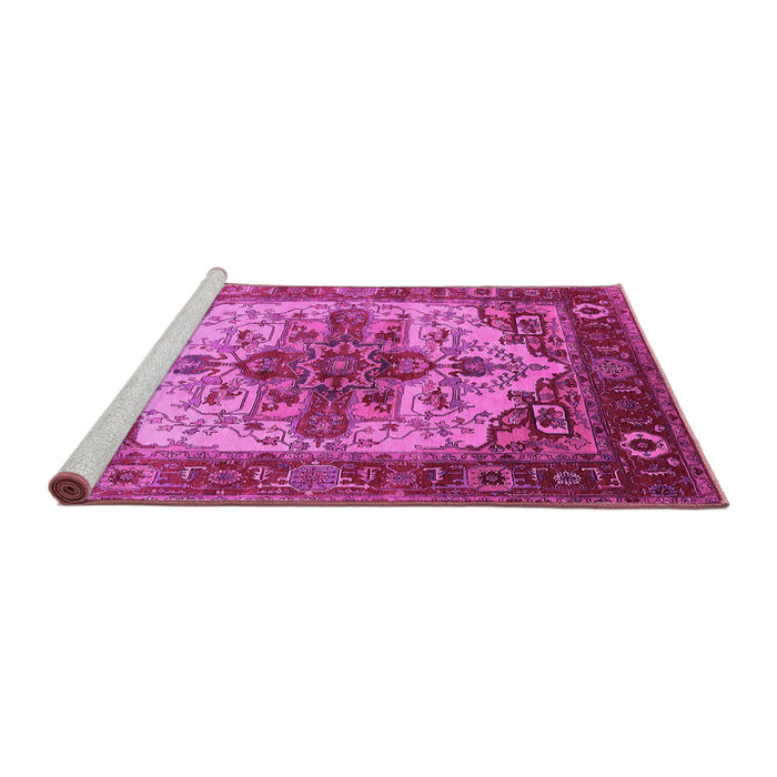 Sideview of Machine Washable Persian Pink Traditional Rug, wshurb2635pnk