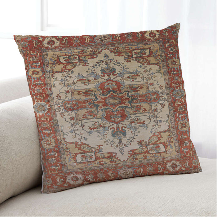 Lifestyle Image of Mid-Century Modern Urban Square Tomato Red Throw Pillow, 18 inch by 18 inch, pwurb2635