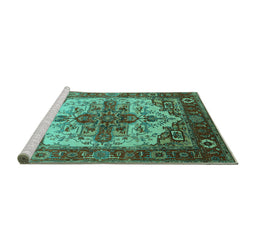 Sideview of Machine Washable Persian Turquoise Traditional Area Rugs, wshurb2635turq