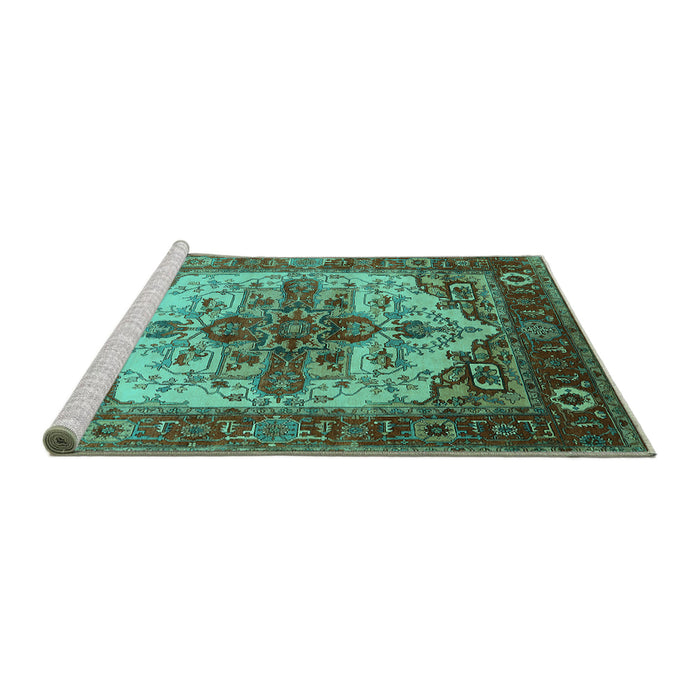 Sideview of Machine Washable Persian Turquoise Traditional Area Rugs, wshurb2635turq