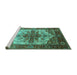 Sideview of Machine Washable Persian Turquoise Traditional Area Rugs, wshurb2635turq