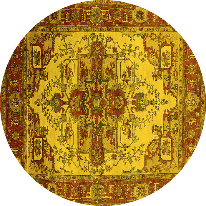Round Machine Washable Persian Yellow Traditional Rug, wshurb2635yw