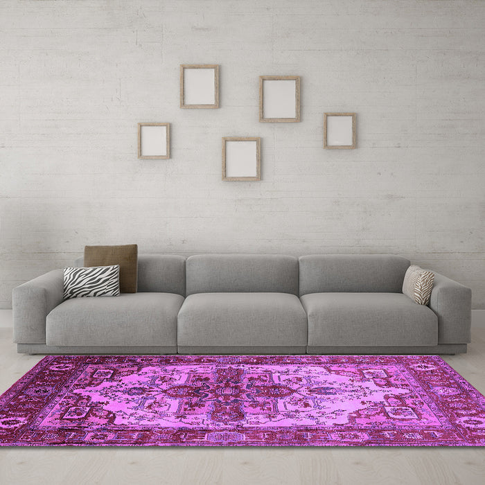 Machine Washable Persian Purple Traditional Area Rugs in a Living Room, wshurb2635pur