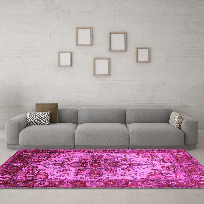 Machine Washable Persian Pink Traditional Rug in a Living Room, wshurb2635pnk