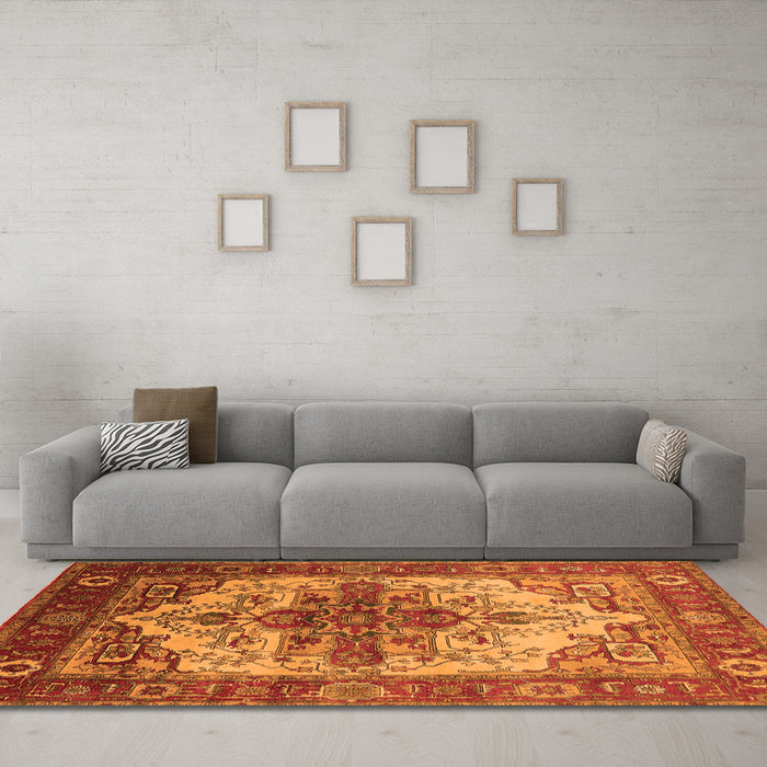 Machine Washable Persian Orange Traditional Area Rugs in a Living Room, wshurb2635org