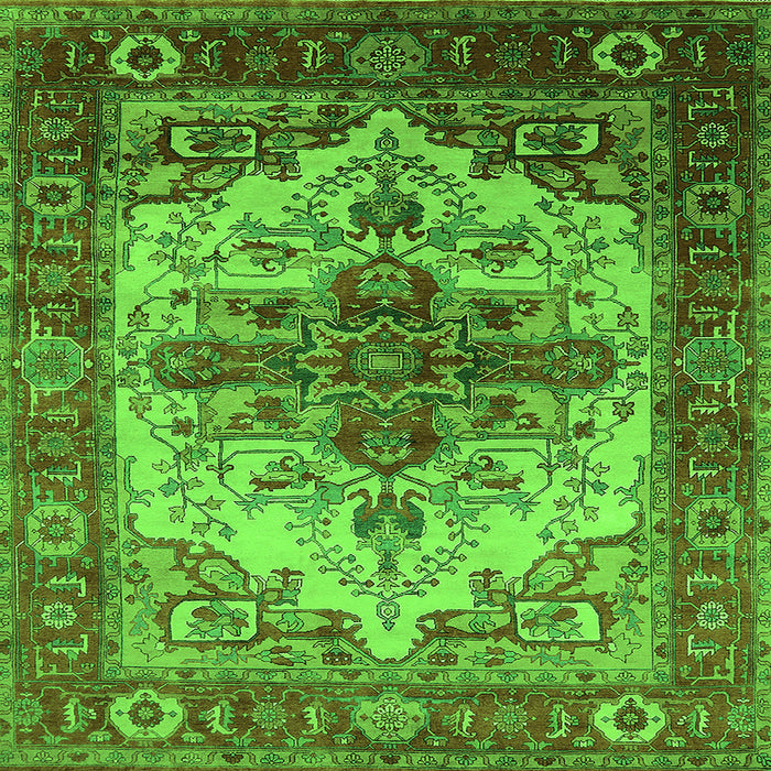 Square Persian Green Traditional Rug, urb2635grn