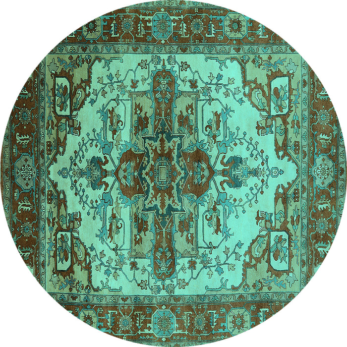 Round Persian Turquoise Traditional Rug, urb2635turq