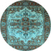 Round Machine Washable Persian Light Blue Traditional Rug, wshurb2635lblu