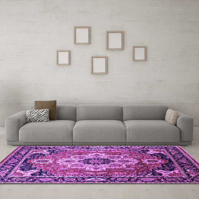 Machine Washable Persian Purple Traditional Area Rugs in a Living Room, wshurb2636pur