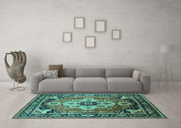 Machine Washable Persian Turquoise Traditional Area Rugs in a Living Room,, wshurb2636turq