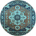 Round Machine Washable Persian Light Blue Traditional Rug, wshurb2636lblu