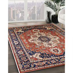 Mid-Century Modern Camel Brown Persian Rug in Family Room, urb2636