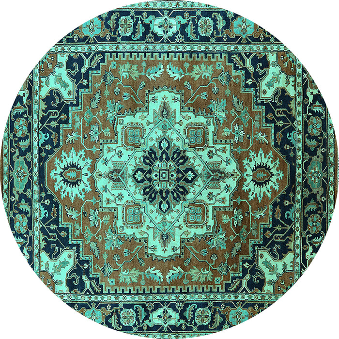 Round Persian Turquoise Traditional Rug, urb2636turq