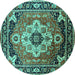 Round Persian Turquoise Traditional Rug, urb2636turq