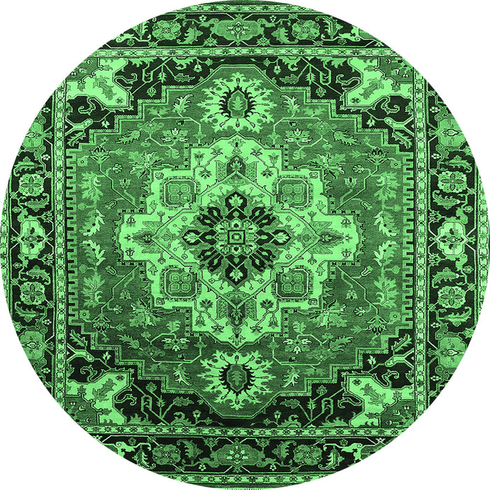 Round Machine Washable Persian Emerald Green Traditional Area Rugs, wshurb2636emgrn