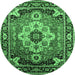 Round Machine Washable Persian Emerald Green Traditional Area Rugs, wshurb2636emgrn