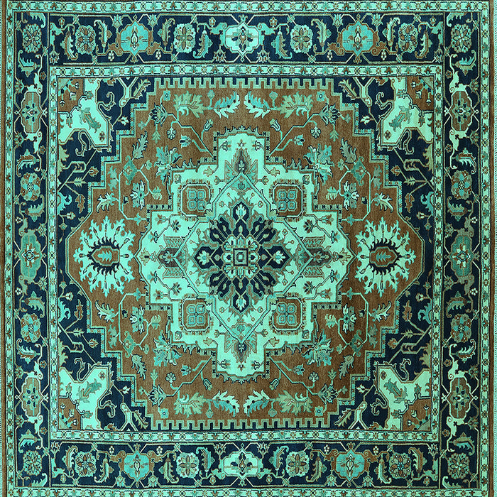 Square Machine Washable Persian Turquoise Traditional Area Rugs, wshurb2636turq