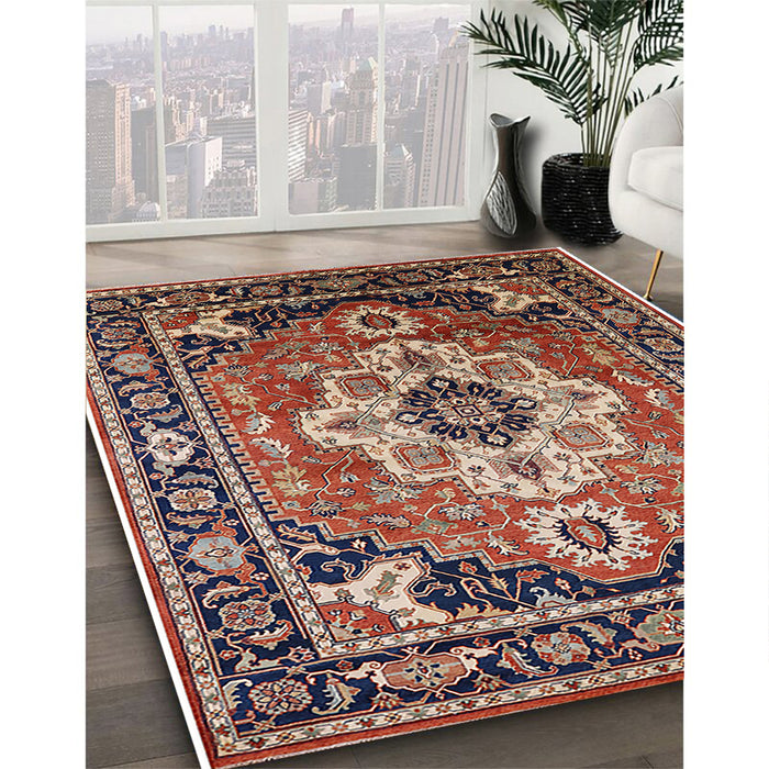 Mid-Century Modern Camel Brown Persian Rug in Family Room, urb2636
