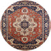 Round Mid-Century Modern Camel Brown Persian Rug, urb2636