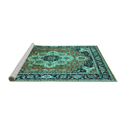 Sideview of Machine Washable Persian Turquoise Traditional Area Rugs, wshurb2636turq