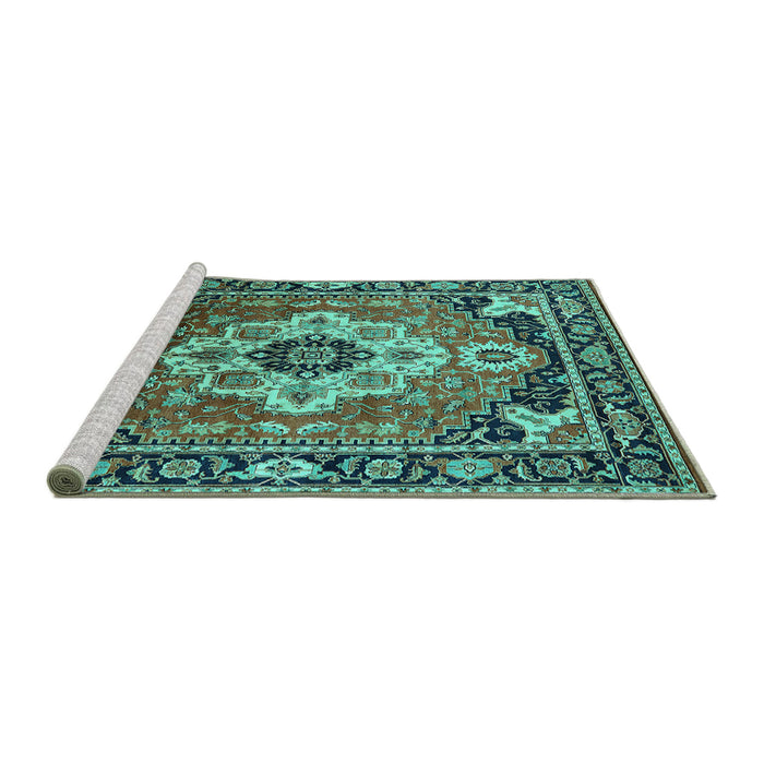 Sideview of Machine Washable Persian Turquoise Traditional Area Rugs, wshurb2636turq