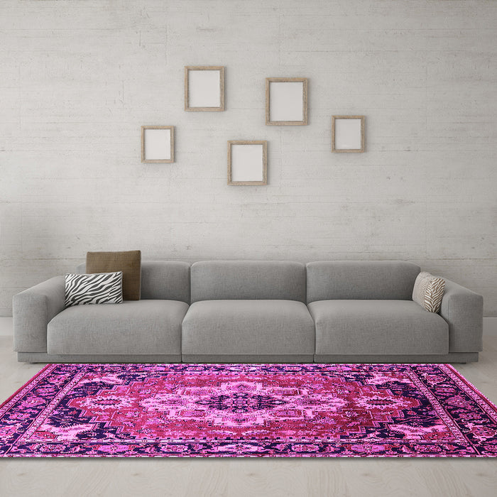 Machine Washable Persian Pink Traditional Rug in a Living Room, wshurb2636pnk
