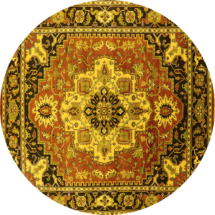 Round Persian Yellow Traditional Rug, urb2636yw