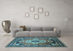 Machine Washable Persian Light Blue Traditional Rug in a Living Room, wshurb2636lblu