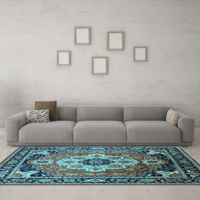Machine Washable Persian Light Blue Traditional Rug in a Living Room, wshurb2636lblu